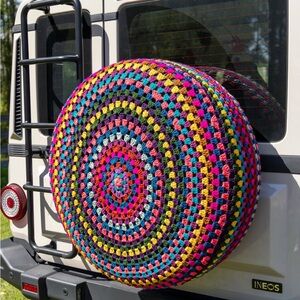 Natural Life Multicolor Crochet Boho Tire Cover Jeep Ottoman Cover